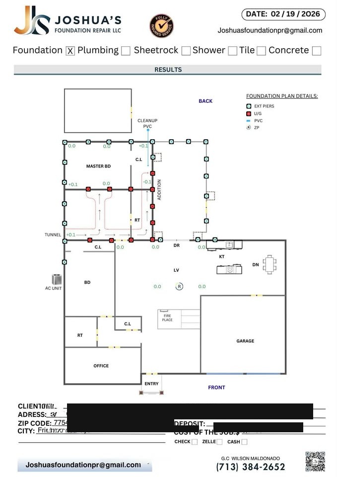 Real completed foundation sketch estimate, client details redacted